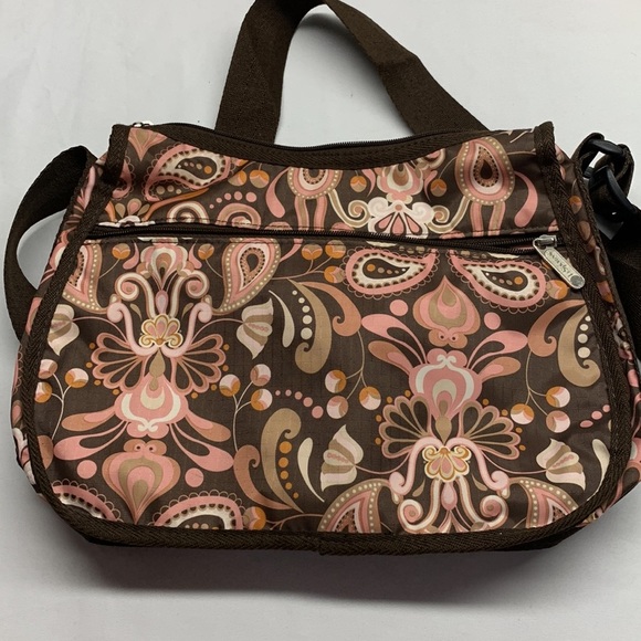 Le Sport Sac Crossbody or Shoulder Bag Brown and Pink Paisley Print - Picture 11 of 11